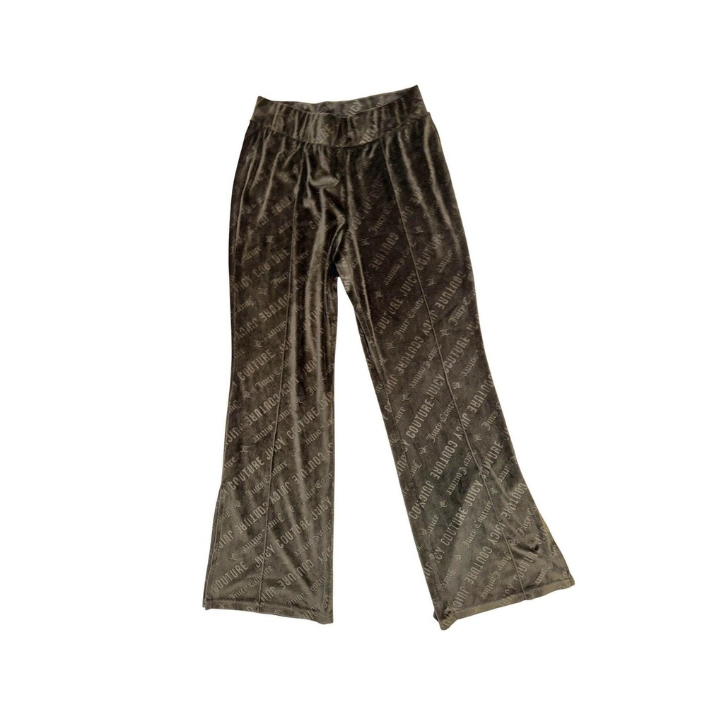 Juicy Couture Velour Logo Print Wide Leg Side Slit Sleepwear Pants Black Size S